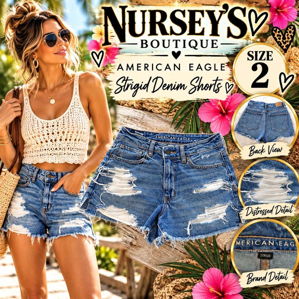 American Eagle Strigid Denim Shorts Size 2 High Rise Distressed Ripped Cutoffs